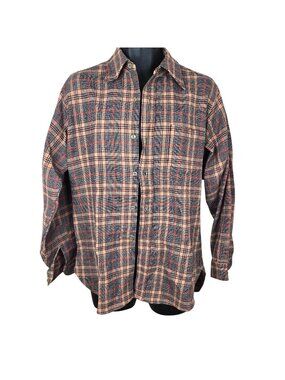 Vintage 70s Pendleton Plaid Button-Up Shirt Mens M Beige Red Wool